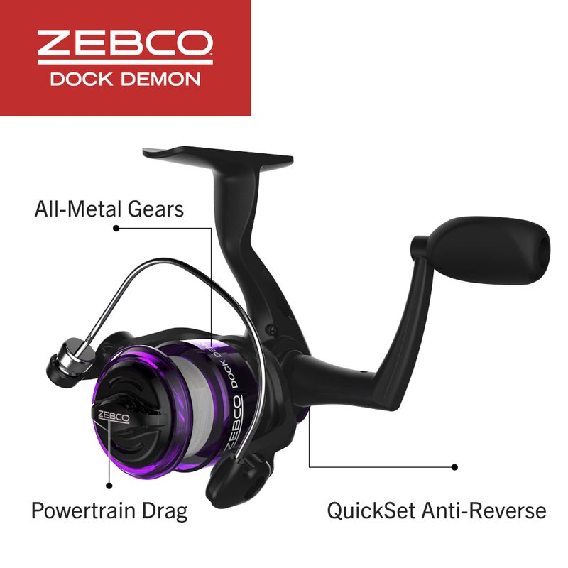 Zebco Dock Demon Spinning Reel and Fishing Rod Combo, 30-inch 1-Piece Fiberglass Fishing Pole, EVA Rod Handle, Size 10 Reel, Powertrain Drag, Pre-Spooled with 6-Pound Zebco Line, Purple - Image 4